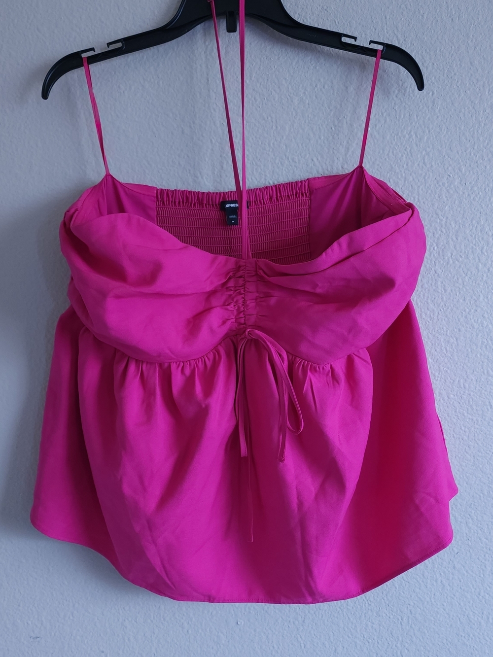 Express Pink Ruched Tie-Front Spaghetti Strap Top